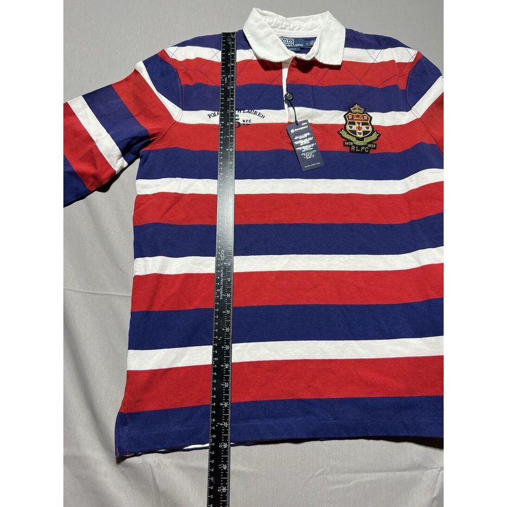 Polo Ralph Lauren‎ Rugby Shirt Men's M Striped Embroidered Patchwork Long Sleeve - Picture 9 of 11